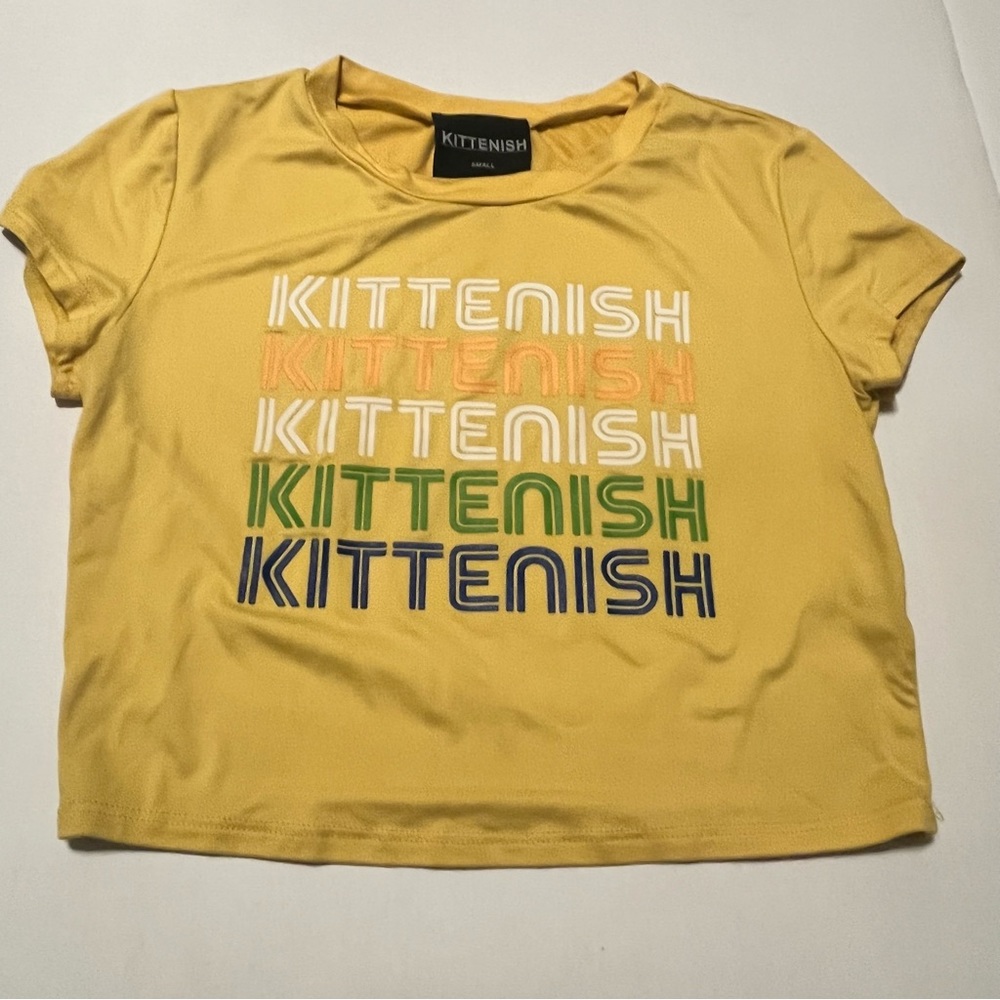 Kittenish Women Size Small Yellow Cropped Crop Top Short Sleeve Shirt Tee Preppy